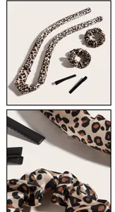 Heatless curling rod set leopard print satin hair rollers lazy curling ribbon scrunchies clips