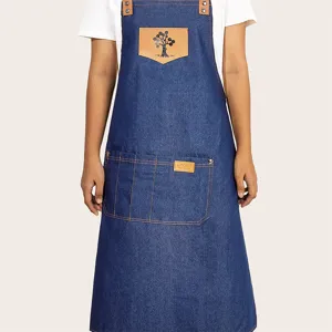 Επαγγελματική Ποδιά Εργασίας Denim Καμβάς Αδιάβροχη Ανθεκτική στους Λεκέδες για Κουζίνα Καφετέρια Κουρείο Μοντέρνα Στολή Unisex