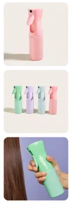 Gedetailleerd overzicht van de fijne nevelsprayfles met ergonomische grip en kleuren.