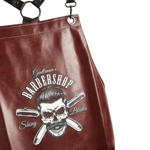 Retro PU Leather Barber Apron For Men Professional Stylist Work Apron Waterproof Brown Salon Hairdressing Workwear With Pockets