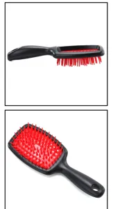 Spazzola per capelli piatta nera e professionale per districare facilmente ogni giorno.
