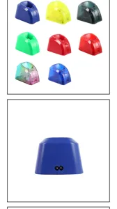 Detailed view of electric hair clipper charging stand dock in multiple colors and transparent styles.