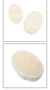 Detailansicht des Luffa-Badeschwamms mit elastischem Gurt fuer sanftes Peeling und Koerperpflege.