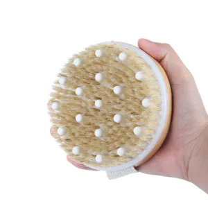 Natural Boar Bristle Bath Brush Beech Wood Body Scrubber With Massage Nodes Silicone Skin Exfoliating Shower Cleaning Brush For Spa Bathroom
