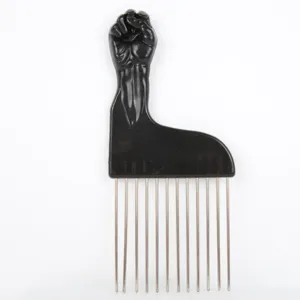 Men afro pick hair comb with fist handle metal tines retro styling tool for daily salon use