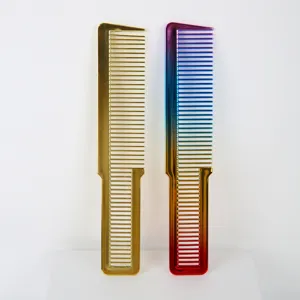 Juego de 5 Peines Profesionales para Peinar el Cabello Herramientas de Peinado Galvanizadas Oro Degradado Peine de Dientes Anchos Cepillo de Limpieza de Cuello para Barbería