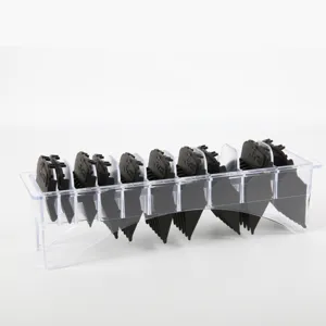 Professional magnetic hair clipper guide comb set with clear storage stand for salon and home use.