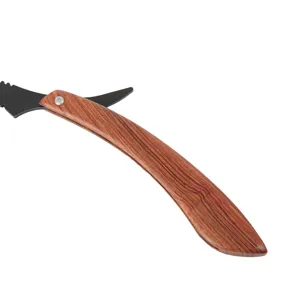 Stainless steel folding straight razor holder for professional shaving and haircut.