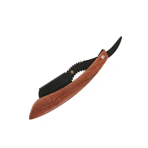 Wooden handle folding straight razor for men shaving and professional haircut grooming tool