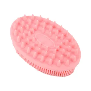 Pink silicone scalp massage brush, soft bristle wet and dry hair washing comb for shower daily.