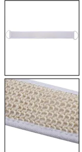 Nahaufnahme Detail des langen Peeling-Rückengurt-Duschbandes mit doppelten Griffen Textur.