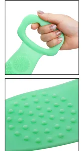 Spugna da bagno in silicone verde con setole massaggianti per la pulizia quotidiana sotto doccia.