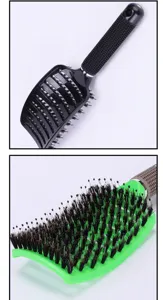 Professional curved hair brush with boar bristles and nylon pins for detangling and styling.