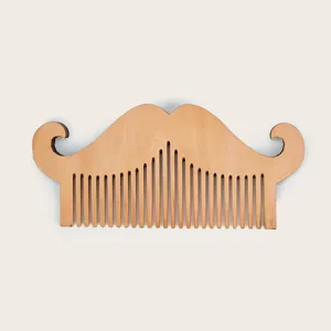 Houten snorrenkam voor baardverzorging en styling, handig kappersgereedschap met uniek design.