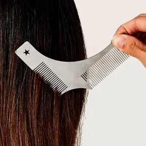 Stainless Steel Beard Comb Shaving Template Styling Tool For Men Sideburns Shaping Comb Silver Metal Grooming Guide Hair Stencil