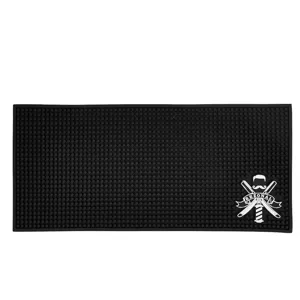 Tapis de barbier en caoutchouc professionnel antidérapant pour tondeuse de salon noir.