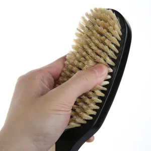 Gebogen zwijnenhaar baardborstel voor heren grooming, professionele houten styling borstel.