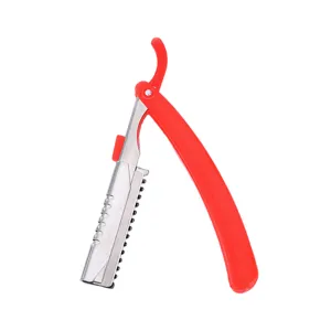 Rasoio per capelli pieghevole manuale professionale con manico rosso da barbiere.