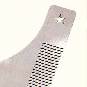 Stainless steel beard shaping comb for men, grooming tool for sideburns and styling.