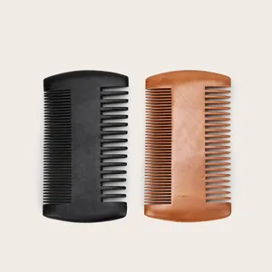 Wooden double-sided beard comb for men, dual-use grooming tool for hair and mustache styling.