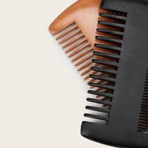 Wooden beard comb set for men, dual-sided grooming tool for daily styling and smooth mustache care.