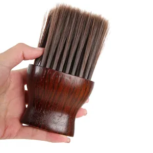Flacher Nackenstaubpinsel mit Holzgriff und Nylonborsten fuer Friseursalon Haarschnitt Styling.
