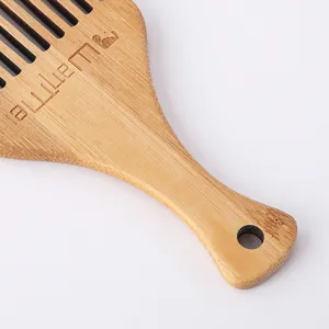 Pettine per styling capelli in legno di bambù, pettine da barba e capelli con manico.