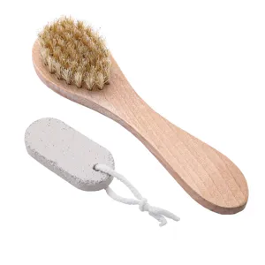 Wooden bath brush and pumice stone set for body scrubbing and daily shower cleaning.