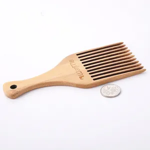 Pettine Afro Naturale in Legno, Pettine per Styling a Denti Larghi in Bambù per Capelli