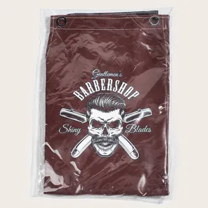 Retro leather barber apron with skull print, durable hairdresser working clothes for men.