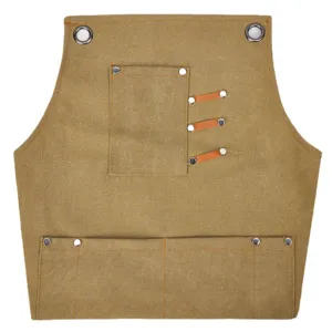 Durable canvas work apron with multiple tool pockets, adjustable design for cooking and gardening.