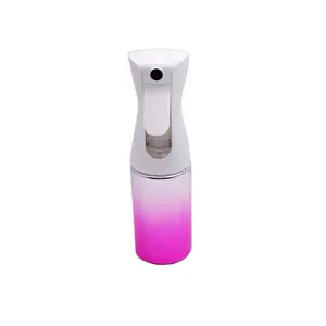 Continue spuitfles met gegalvaniseerde witte kop en roze verlooplichaam voor haarstyling.