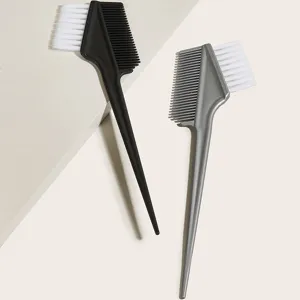 Ensemble de brosse et peigne de coloration capillaire double face en noir et gris, outil de salon.