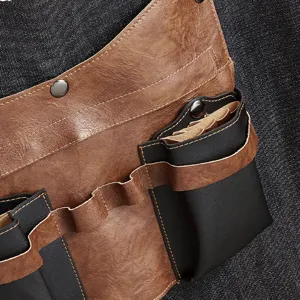 Professional Barber Apron For Men Women Denim PU Leather Salon Hairstylist Workwear With Adjustable Straps Multi Pockets Vintage Logo