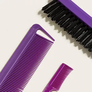 Professionelles lila Haarbürsten und Kamm Set für Kantenstyling, Toupieren und Flechten.