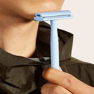 Blauer Metall-Sicherheitsrasierer für Herren, klassischer Handrasierer, Griff