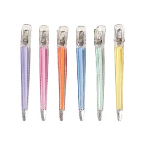 Transparante acryl haarclips, gekleurde eendenbek klemmen voor salon styling 6st