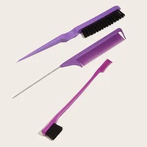 Professionelles lila Haarbürsten- und Kammset mit praktischem Stielkamm für perfektes Haarstyling.