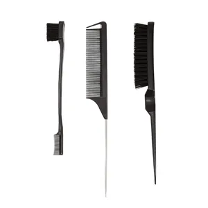 Professionelles 3-teiliges schwarzes Friseur-Set mit Kantenbürste und Stielkamm für Styling.
