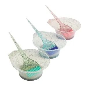 Hair Dyeing Bowl and Brush Set Glitter Clear Plastic Tint Mixing Bowl Salon Styling Tool