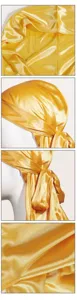 Yellow satin durag for men and women breathable long tail headwrap pirate cap cycling cap
