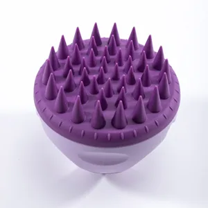 Cepillo de masaje para cuero cabelludo de silicona para lavado de pelo, morado.