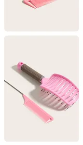 Pink hair comb set featuring a curved massage brush and pintail comb for easy daily styling.