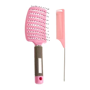 Pink hair brush set with vent brush and metal tail comb for styling and detangling.