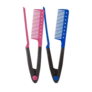 V-shaped hair straightening comb dual-use hair styling tool for smooth hair pink blue set