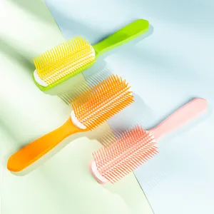Colorful nine-row hair brush detangling comb for daily hair styling and smooth hair care