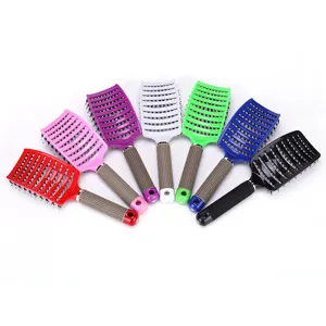 Boar bristle curved hair brush massage detangling styling comb multi-color set for daily care