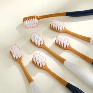 Gros plan brosse à dents poils souples tête large, nettoyage confortable, manche ergonomique.