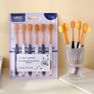 Lot de 6 brosses à dents pour adultes à tête large et poils souples pour un nettoyage en profondeur.
