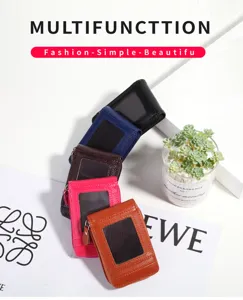 Women litchi pattern PU leather mini accordion card holder multi-slot zipper wallet case